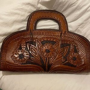 Tooled genuine leather womens handbag